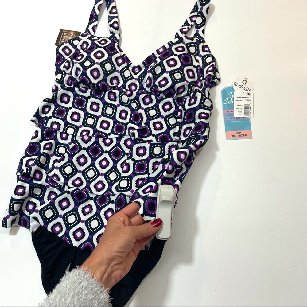 Swim Solution tiered one piece swimsuit Sz 10 - Picture 5 of 7